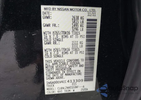 2012 Nissan Frontier Sv z USA, uszkodzony, nr VIN 1N6AD0EV4CC413309